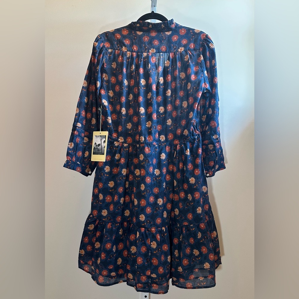 Trovata Yulia Shirt Dress Floral Blue Button Front Tiered Cotton Size M NWT - Picture 2 of 11